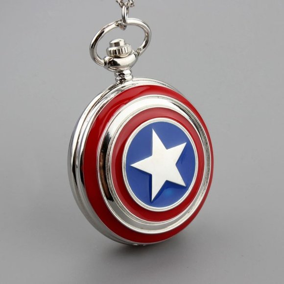Captain America Pocket Watch Marvel Gift NEW Shield Necklace Jewelry - Picture 6 of 6
